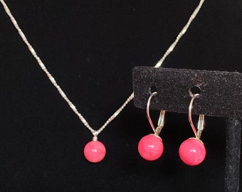 Sweet Fun Pink Bamboo Coral & Sterling Silver Necklace and Earrings