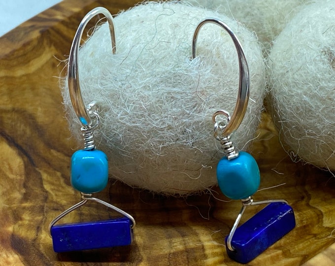 Lapis and Turquoise Sterling Silver Earrings