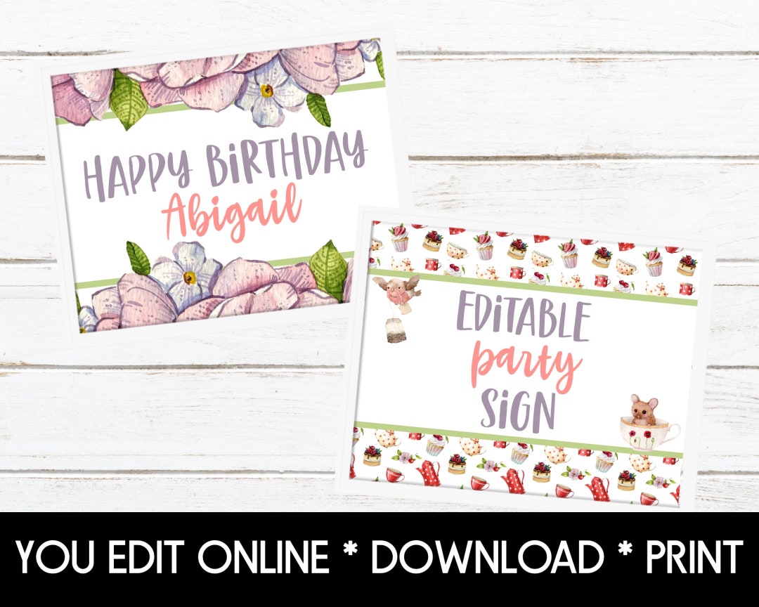 Tea Party Birthday Party Sign Printable Tea Party Decorations - Etsy