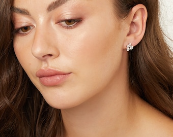 Sterling Silver Bubble Stud Earrings, Cubic Zirconia, Dainty Earrings