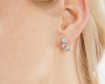 Sterling Silver or Yellow Gold Three Stone Bubble Drop Earrings