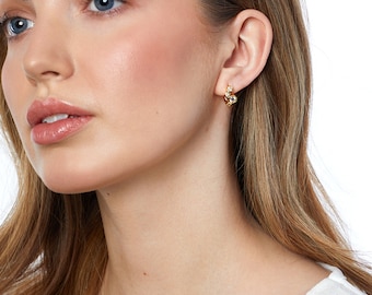 Sterling Silver Small  Huggie Bubble Earrings  Set With Zirconia Stones