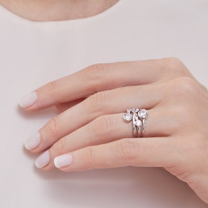 Sterling Silver Cubic Zirconia Ring, Dainty Silver 5 Stone Bubble Ring, Women’s Silver Band Cz Gemstone Ring