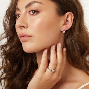Sterling Silver Small  Huggie Bubble Earrings  Set With Zirconia Stones