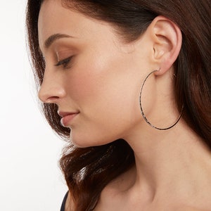 Sterling Silver Hammered  Extra Large Hoop Earrings