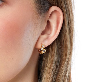 Yellow Gold Bubble  Small Huggie Earrings