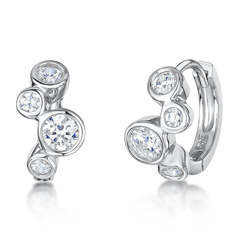 Sterling Silver Small Huggie Bubble Earrings  Set With Zirconia Stones-JOOLS by Jenny Brown