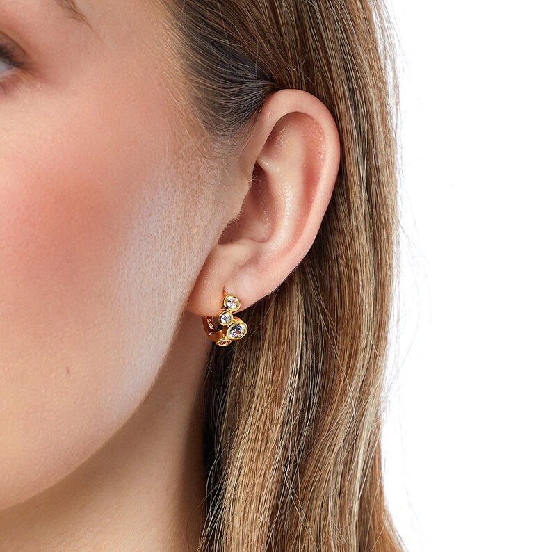 Yellow Gold  Huggie Bubble Earrings Set With Zirconia Stones -JOOLS by Jenny Brown