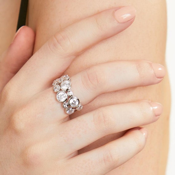 Sterling Silver Cubic Zirconia 13 Stone Bubble Ring - Etsy