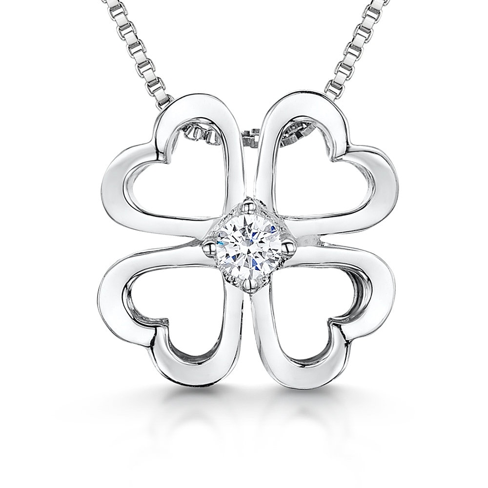 Ciondolo A Cuore Con Trifoglio In Argento 925 E Zirconi – Stile Europeo – Per Bracciali Charm
