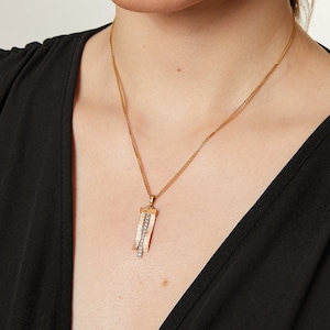 Diamond Gemstone Necklace, Yellow Gold Wavy Textured Pendant, Solid Gold Dainty Pave Necklace for Women