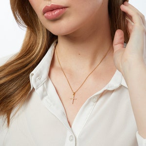 Yellow Gold Cubic Zirconia Small Cross Necklace