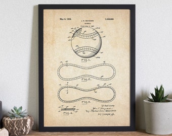 Vintage Baseball Patent Print on Old Paper, Retro Print, Wall Decor, DIGITAL DOWNLOAD