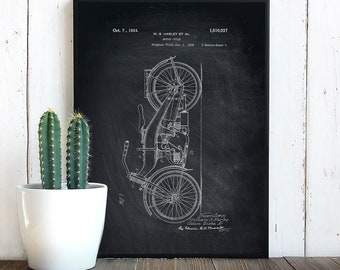 Harley Davidson Patent Poster | 1924 Vintage Motorcycle Patent Art | Printed Poster