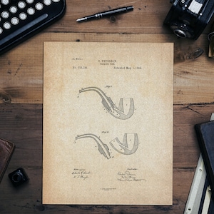 Vintage Tobacco Pipe Patent Print on Old Paper, Retro Print, Wall Decor, DIGITAL DOWNLOAD
