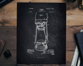 Vintage Lantern Patent Print on Black Chalkboard, Retro Print, Wall Decor, DIGITAL DOWNLOAD