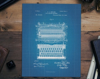 Vintage Typewriter Patent Print, Blueprint Schematic, Retro Print, Wall Decor, DIGITAL DOWNLOAD