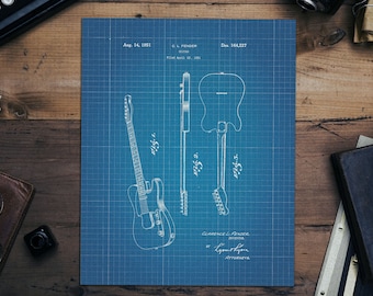 Vintage Fender Guitar Patent Print, Blueprint Schematic, Retro Print, Wall Decor, DIGITAL DOWNLOAD