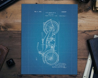 Vintage Harley Davidson Motorcycle Patent Print, Blueprint Schematic, Retro Print, Wall Decor, DIGITAL DOWNLOAD