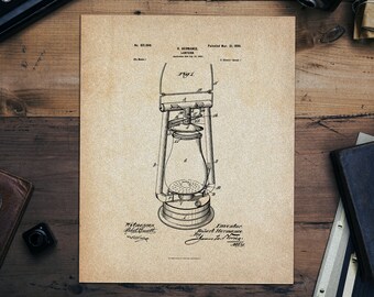 Vintage Lantern Patent Print on Old Paper, Retro Print, Wall Decor, DIGITAL DOWNLOAD
