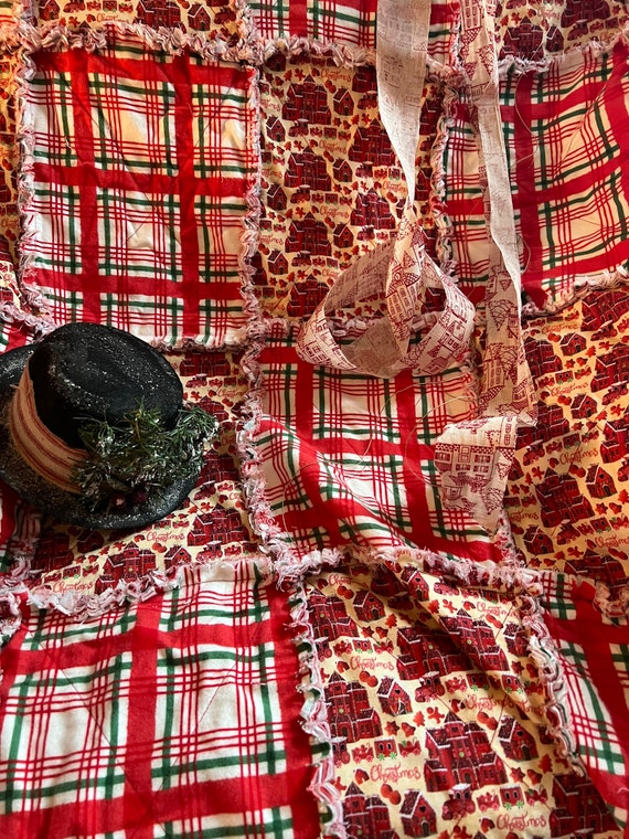 Christmas Rag Quilt Throw. Handmade