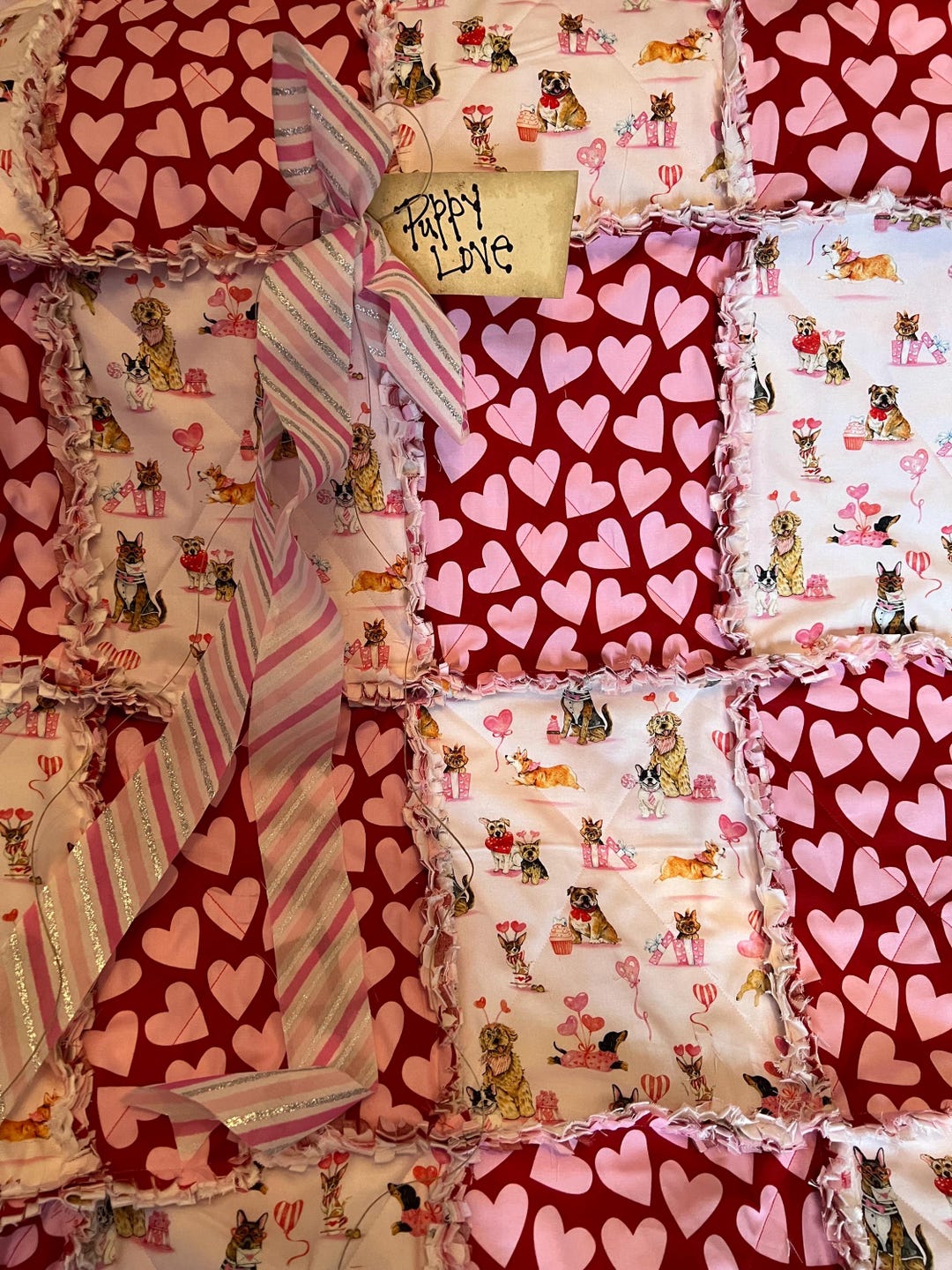 Pso Rag Rappy Valentine Puppy and Hearts Valentine Rag Quilt Throw. Handmade - Etsy