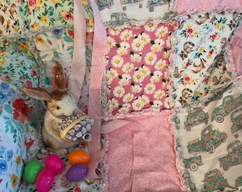 Easter Rag Quilt Throw. Handmade