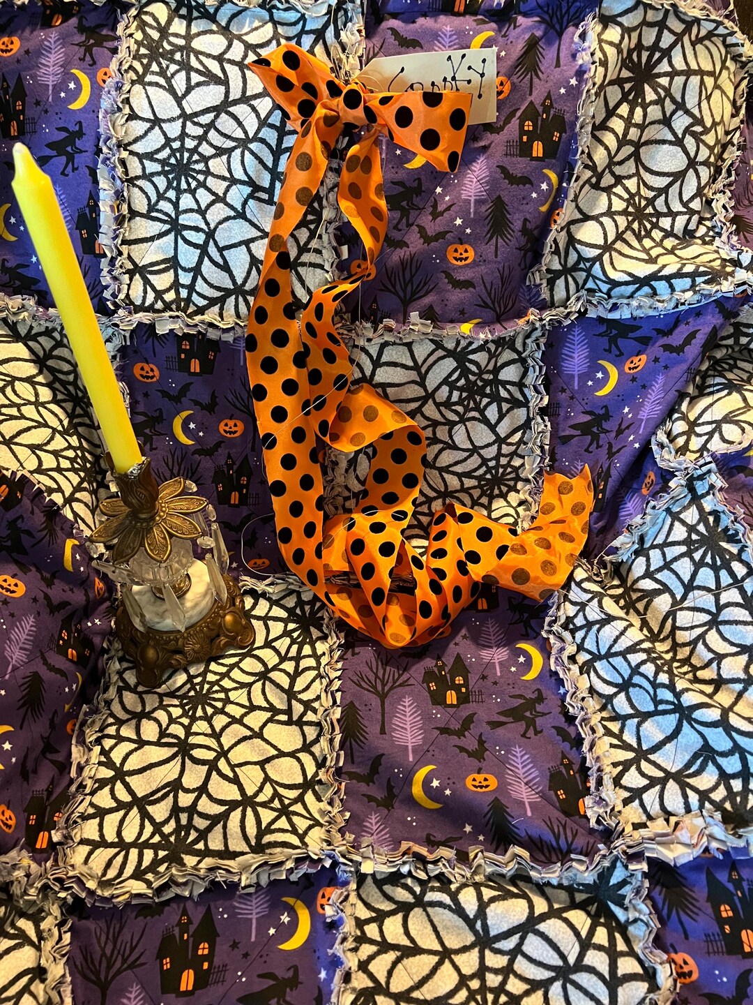 Haunted House and Spider Web Rag Quilt Throw. Handmade - Etsy
