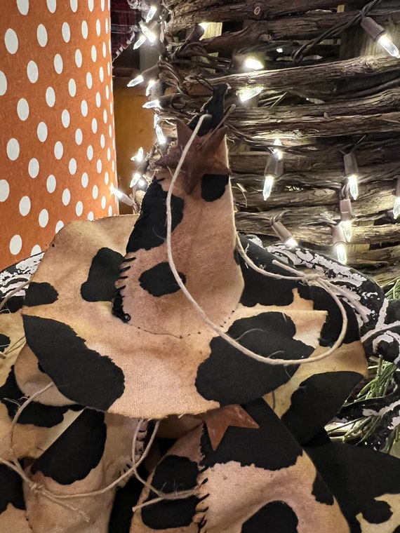Primitive Cow Patch Witches Hat Ornaments. Handmade