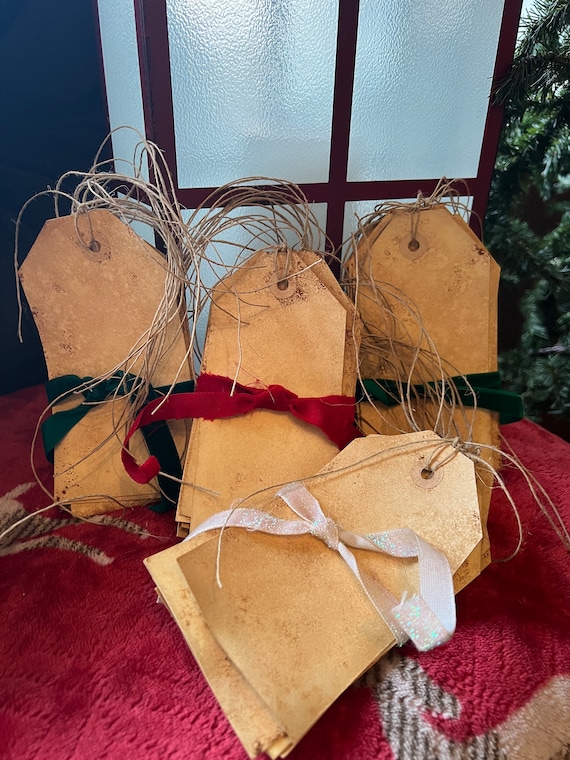 Primitive Christmas Tea Stain Tags. Handmade
