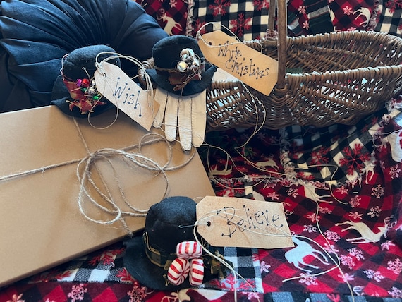 Primitive Christmas Snowman Hats. Handmade