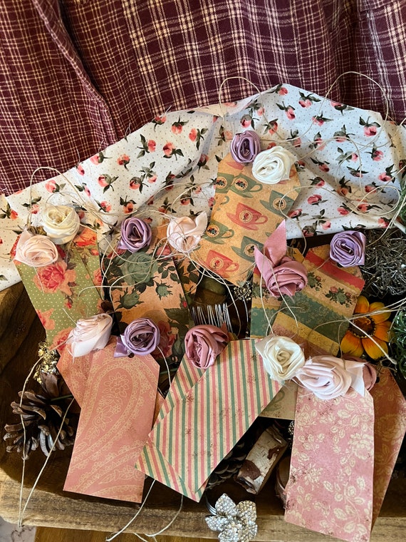 Shabby Chic Rose Tags. Handmade