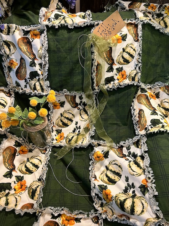 Fall Autumn Rag Quilt Throw. Handmade
