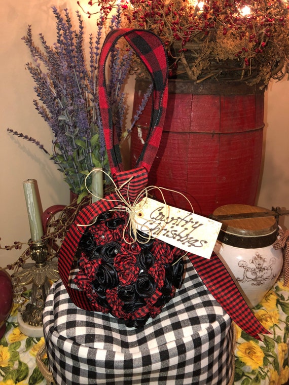 Christmas Kissing Ball. Buffalo Check. Handmade