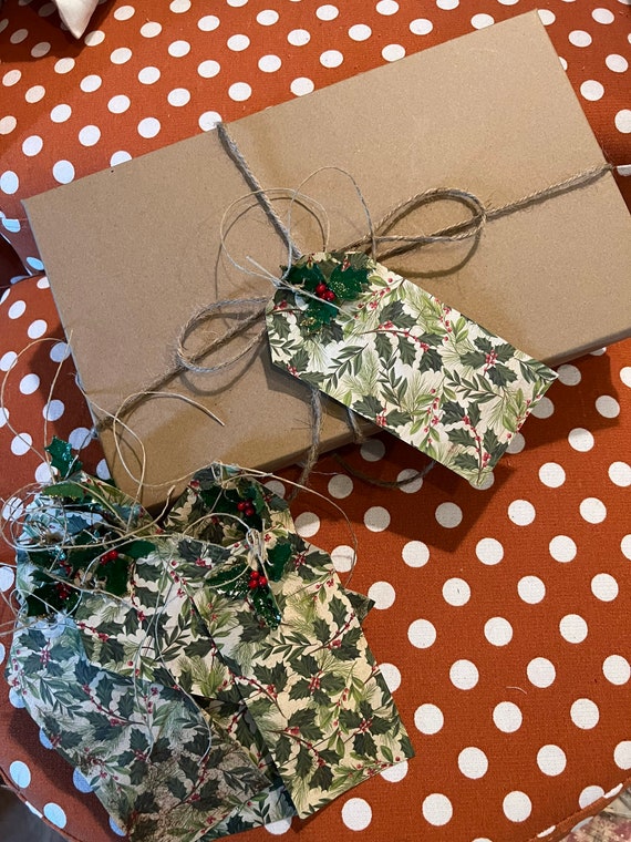 Primitive Christmas Holly Gift Tags. Handmade