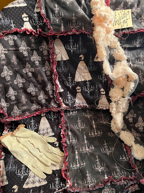 Dress and Chandelier Rag Quilt Throw. Handmade