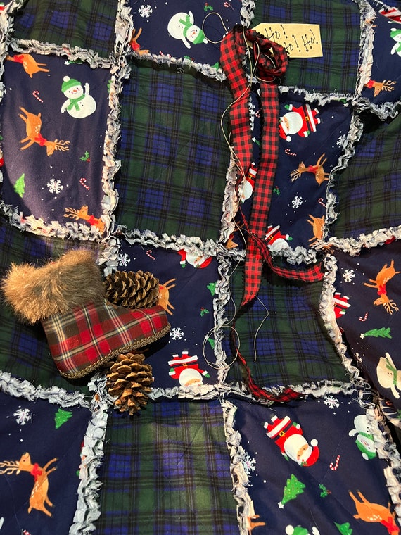 Santa and Plaid Rag Quilt. Handmade