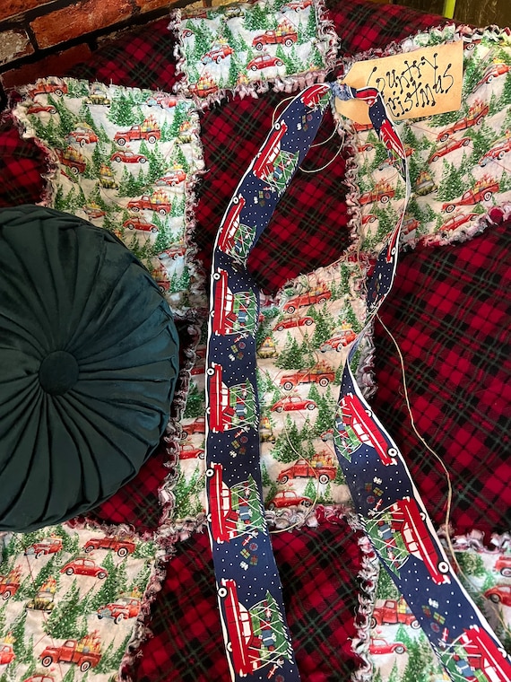 Christmas Vintage Car Quilt Throw. Handmade