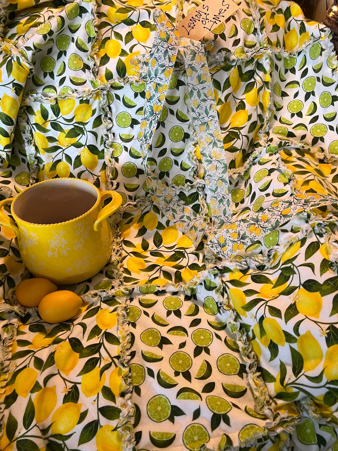 Lemon and Lime Rag Quilt Throw. Handmade - Etsy