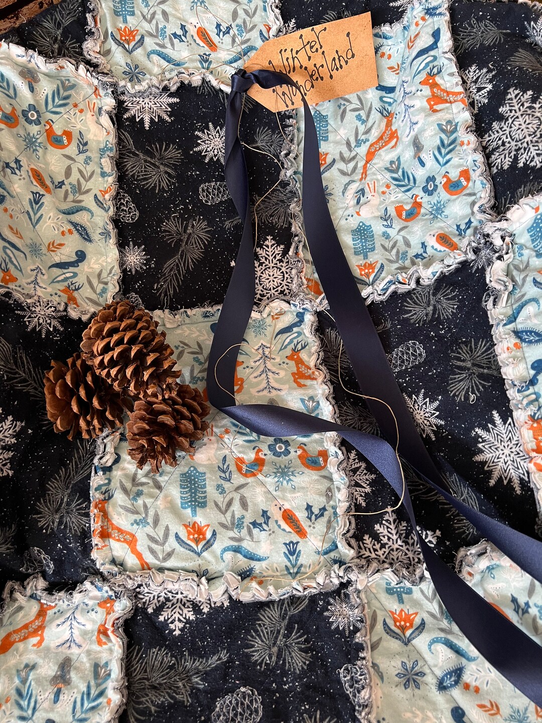 Christmas Winter Rag Quilt Throw. Handmade - Etsy