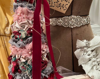 Shabby Chic/Victorian Cone Christmas Tree. Handmade