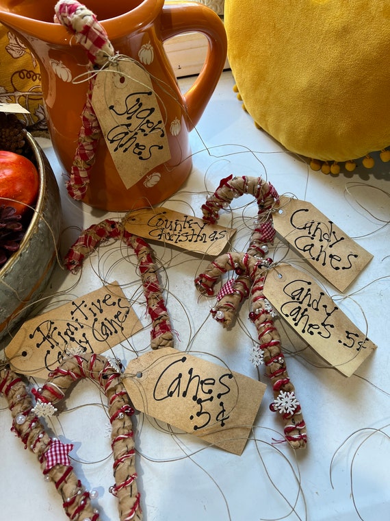 Primitive Candy Cane Bowl Filler/Ornaments. Handmade