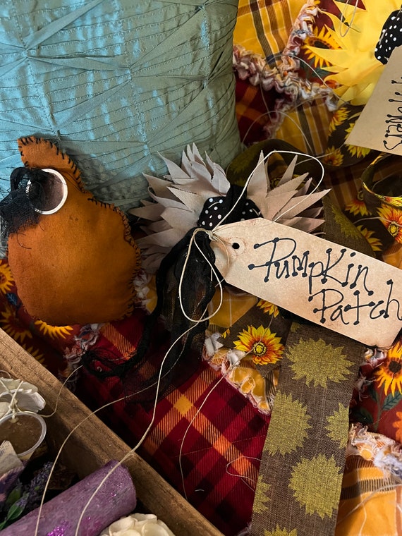 Primitive Country Pumpkin and Sunflowers. Handmade