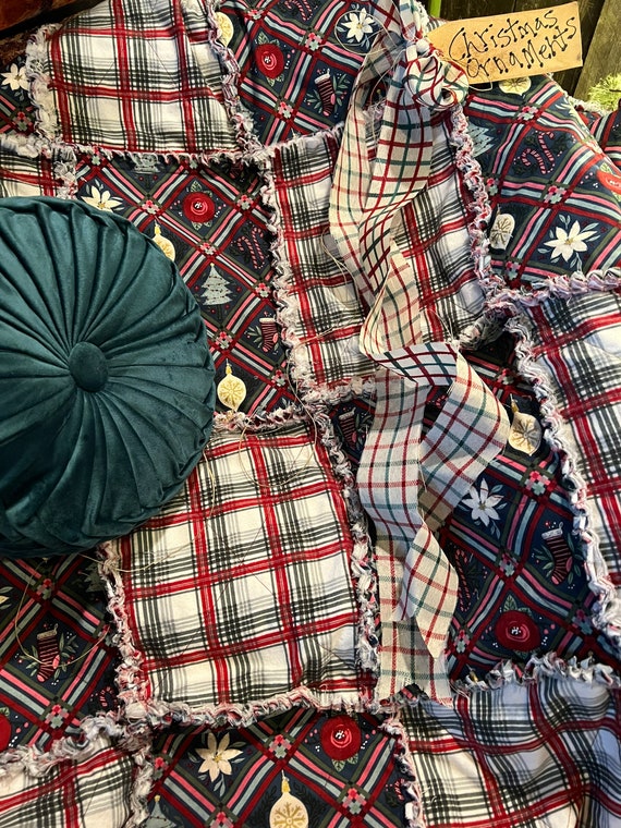 Christmas Ornament Rag Quilt. Handmade
