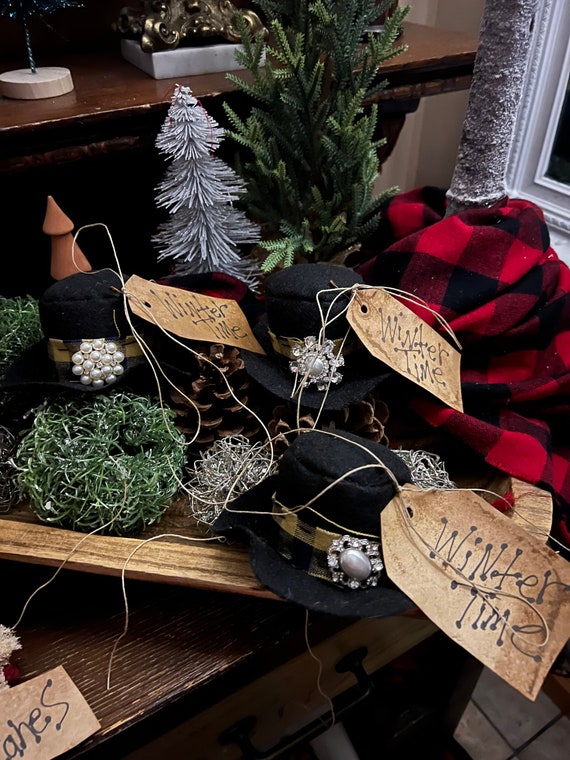 Primitive Snowman Hats Bowl Fillers. Handmade