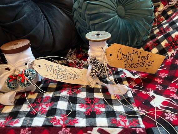 Christmas Wooden Spools Accents. Handmade