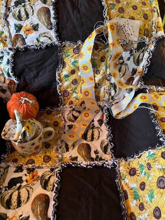 Fall Autumn Rag Quilt Throw. Handmade