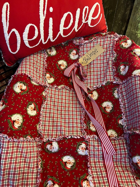Vintage Christmas Rag Throw. Handmade