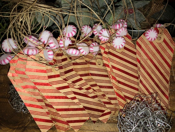 Primitive Christmas Peppermint Gift Tags. Handmade