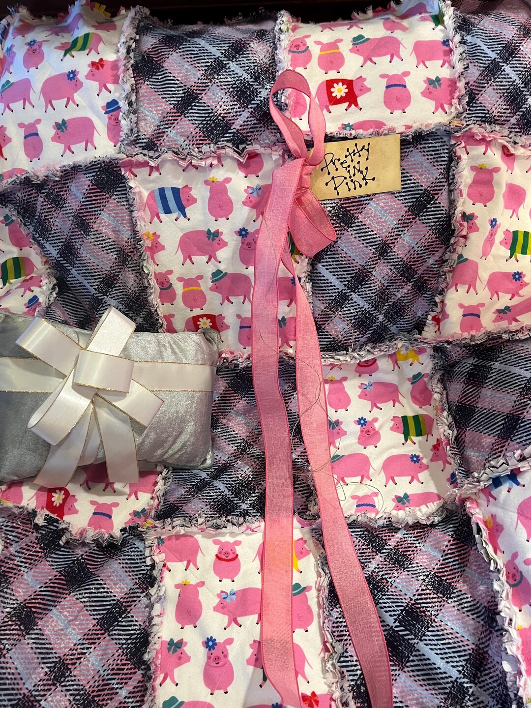 Pigs in Sweater Rag Quilt Throw. Handmade - Etsy